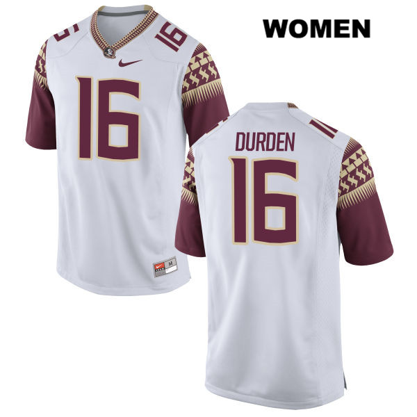 Women's NCAA Nike Florida State Seminoles #16 Cory Durden College White Stitched Authentic Football Jersey GTP6569BM